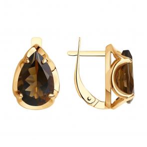 Золотые серьги SOKOLOV с раухтопазом 728211 фото