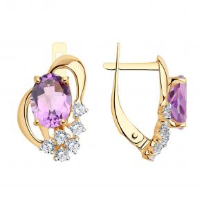 Золотые серьги SOKOLOV с фианитом и аметистом 728225 фото