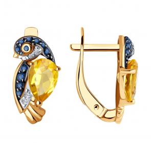 Золотые серьги SOKOLOV с фианитом и цитрином 728238 фото