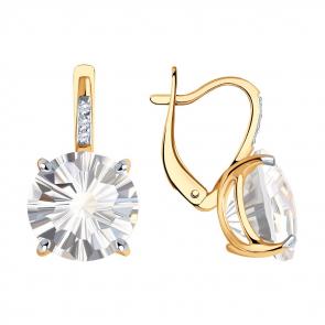 Золотые серьги SOKOLOV с фианитом и горным хрусталём 728245 фото
