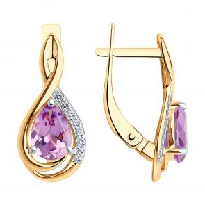 Золотые серьги SOKOLOV с фианитом и аметистом 728251 фото