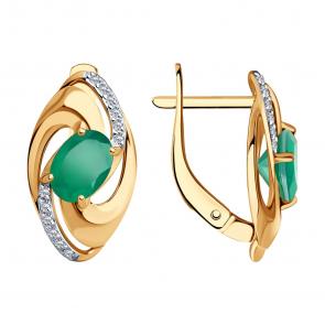 Золотые серьги SOKOLOV с фианитом и агатом 728279 фото