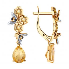 Золотые серьги SOKOLOV с фианитом и цитрином 728298 фото