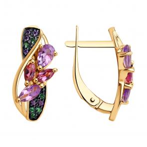 Золотые серьги SOKOLOV с фианитом, аметистом и родолитом 728308 фото