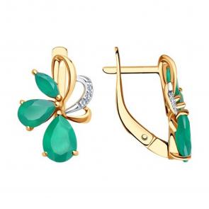 Золотые серьги SOKOLOV с фианитом и агатом 728322 фото