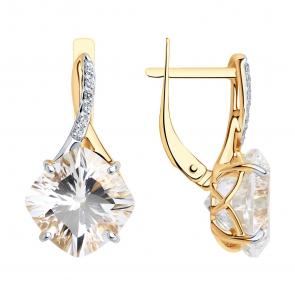 Золотые серьги SOKOLOV с фианитом и горным хрусталём 728328 фото