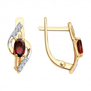 Золотые серьги SOKOLOV с фианитом и гранатом 728331 фото