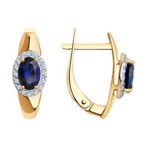 Золотые серьги SOKOLOV с фианитом и сапфировым корундом 728353 фото