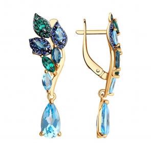 Золотые серьги SOKOLOV с ситаллом цвета Турмалин, топазом. лондон топазом и фианитом 728387 фото