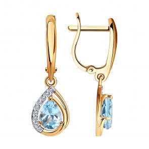 Золотые серьги SOKOLOV с топазом и фианитом 728416 фото