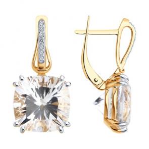 Золотые серьги SOKOLOV с фианитом и горным хрусталём 728426 фото