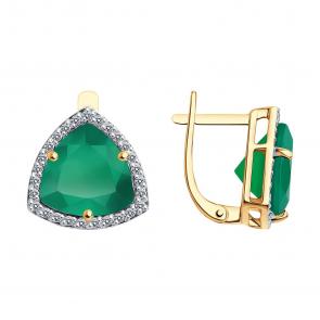 Золотые серьги SOKOLOV с фианитом и агатом 728435 фото