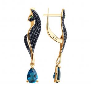 Золотые серьги SOKOLOV с фианитом и Лондон топазом 728472 фото