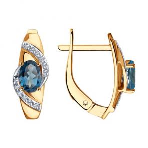 Золотые серьги SOKOLOV с фианитом и Лондон топазом 728475 фото