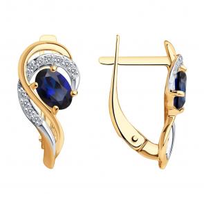 Золотые серьги SOKOLOV с фианитом и сапфировым корундом 728506 фото