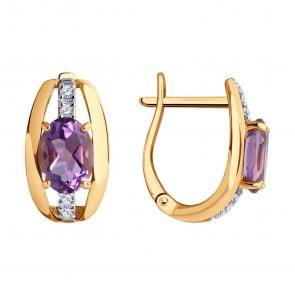 Золотые серьги SOKOLOV с фианитом и аметистом 728558 фото