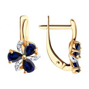 Золотые серьги SOKOLOV с фианитом и сапфировым корундом 728570 фото