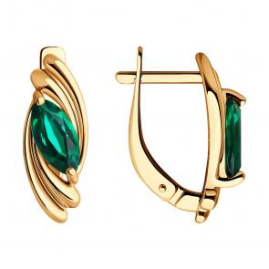 Золотые серьги SOKOLOV с гидротермальным изумрудом 728572 фото