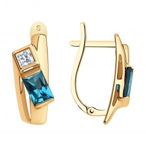 Золотые серьги SOKOLOV с фианитом и Лондон топазом 728603 фото
