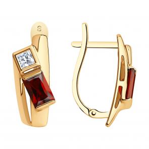Золотые серьги SOKOLOV с фианитом и гранатом 728604 фото