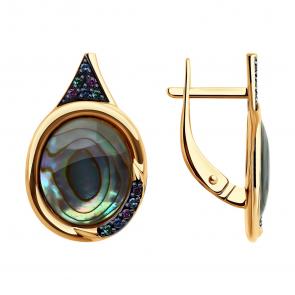 Золотые серьги SOKOLOV с фианитом и перламутром 728631 фото