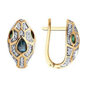 Золотые серьги SOKOLOV с фианитом, агатом и Лондон топазом 728641 фото