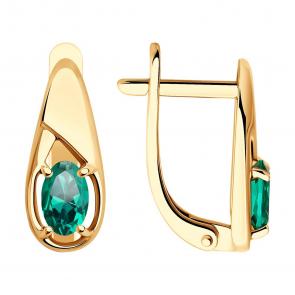 Золотые серьги SOKOLOV с гидротермальным изумрудом 728647 фото