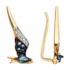 Золотые серьги SOKOLOV с фианитом и Лондон топазом 728685 фото