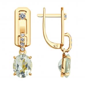 Золотые серьги SOKOLOV с фианитом и празиолитом 728687 фото