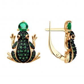 Золотые серьги SOKOLOV с фианитом и гидротермальным изумрудом 728695 фото
