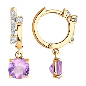Золотые серьги SOKOLOV с фианитом и аметистом 728701 фото