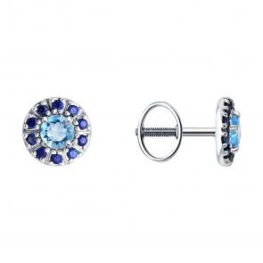 Серьги из белого золота SOKOLOV с топазом и сапфировым корундом 728705-3 фото