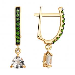 Золотые серьги SOKOLOV с горным хрусталём и хромдиопсидом 728753 фото
