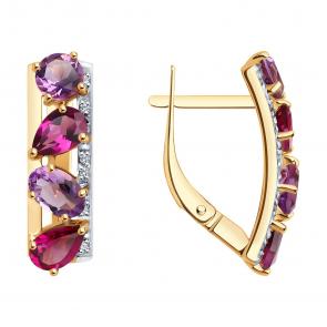 Золотые серьги SOKOLOV с фианитом, аметистом и родолитом 728775 фото