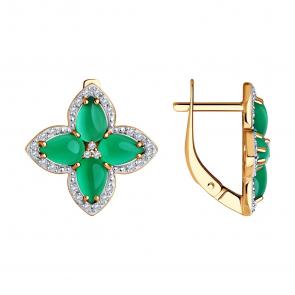 Золотые серьги SOKOLOV с фианитом и агатом 728798 фото