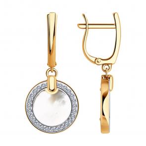 Золотые серьги SOKOLOV с фианитом и перламутром 728820 фото