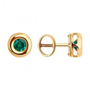 Золотые серьги SOKOLOV с гидротермальным изумрудом 728823 фото