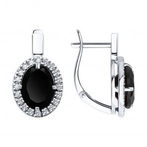 Серьги из белого золота SOKOLOV с фианитом и агатом 728840-3 фото