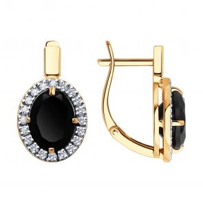 Золотые серьги SOKOLOV с фианитом и агатом 728840 фото