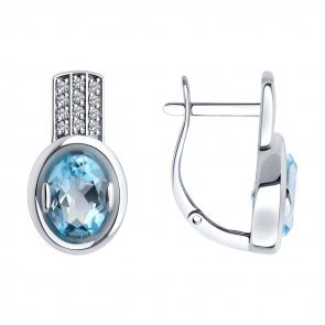 Серьги из белого золота SOKOLOV с топазом и фианитом 728860-3 фото