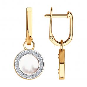 Золотые серьги-трансформеры SOKOLOV с перламутром и фианитом 728878 фото