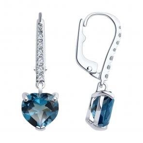 Серьги из белого золота SOKOLOV с фианитом и Лондон топазом 728889-3 фото