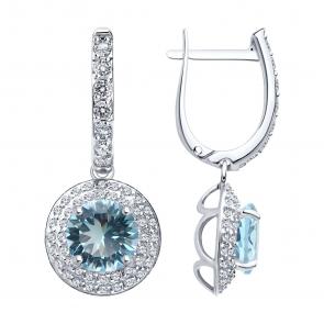 Серьги из белого золота SOKOLOV с топазом и фианитом 728917-3 фото