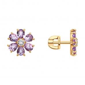 Золотые серьги SOKOLOV с фианитом и аметистом 728926 фото