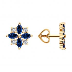 Золотые серьги SOKOLOV с фианитом и гидротермальным сапфиром 728948 фото