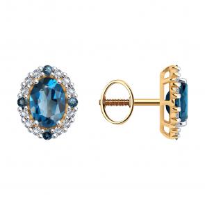 Золотые серьги SOKOLOV с фианитом и Лондон топазом 728964 фото