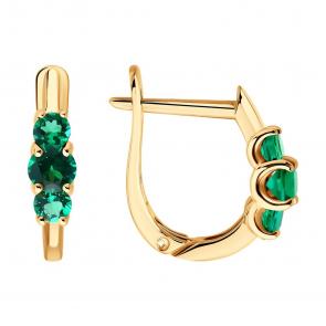 Золотые серьги SOKOLOV с гидротермальным изумрудом 729048 фото