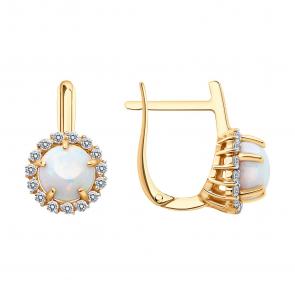 Золотые серьги SOKOLOV с фианитом и опалом 729053 фото