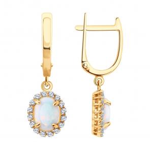 Золотые серьги SOKOLOV с фианитом и опалом 729054 фото