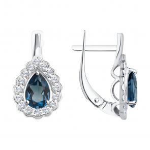 Серьги из белого золота SOKOLOV с фианитом и Лондон топазом 729090-3 фото